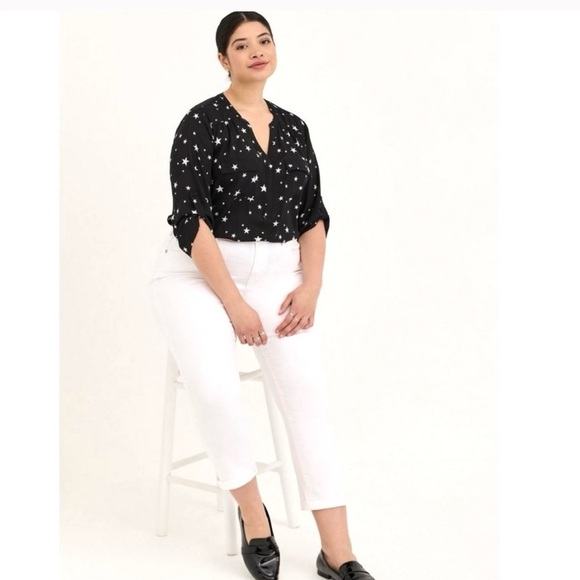 Torrid Harper 3/4 sleeve pullover Blouse Black Starry Stars Size 1x - Picture 5 of 15